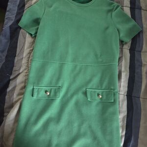 Zara Vibrant Green Kids Dress with Buttoned Pockets